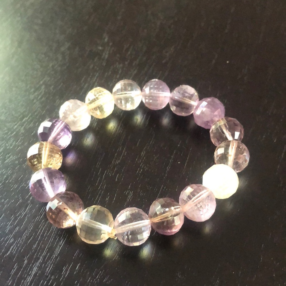 Ametrine round faceted beaded stretch bracelet